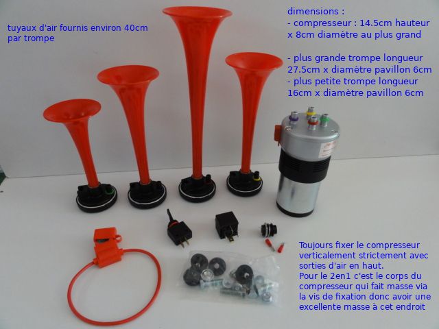 Kit de Klaxon 4 Trompes, Compresseur d'Air, 150 dB 12 V, Klaxon